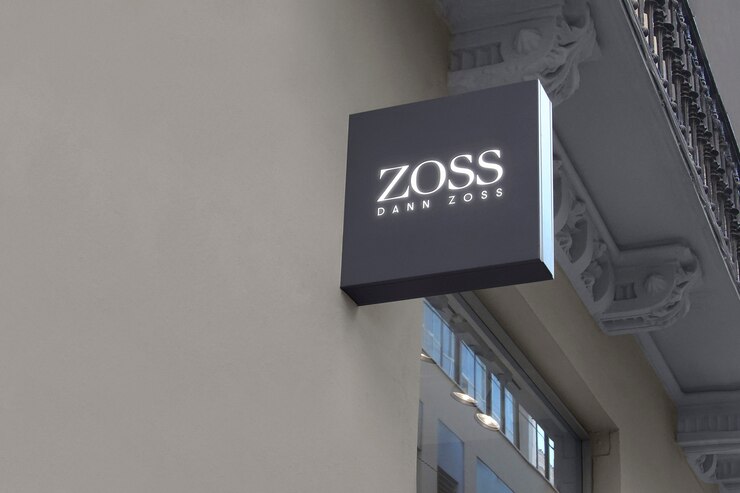 Logo Mockup Cartello da appendere grigio scuro