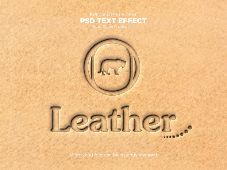 PSD logo mockup di testo su pelle incisa
