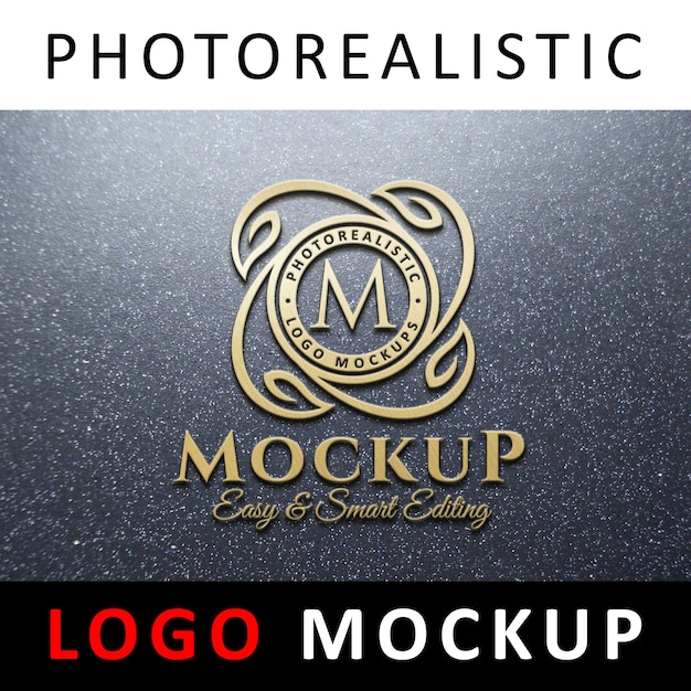 Logo mockup - goldenes logo 3d auf granitwand