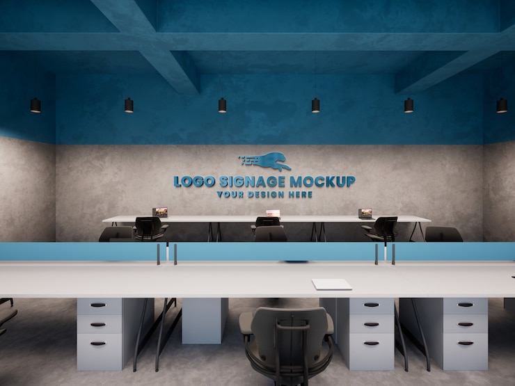 PSD logo mockup in office wall