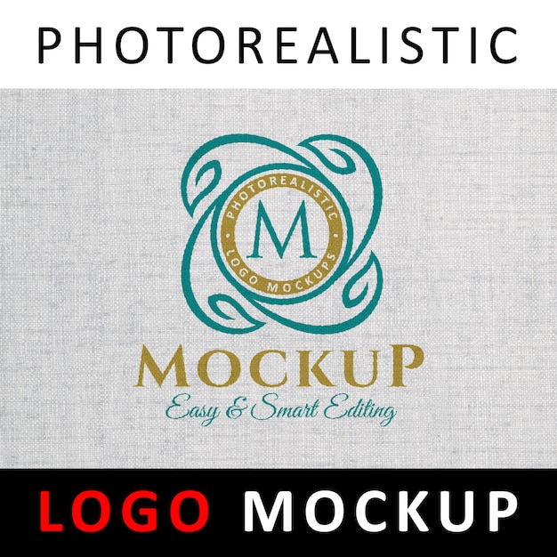 PSD logo mockup - logo en color impreso en tela blanca