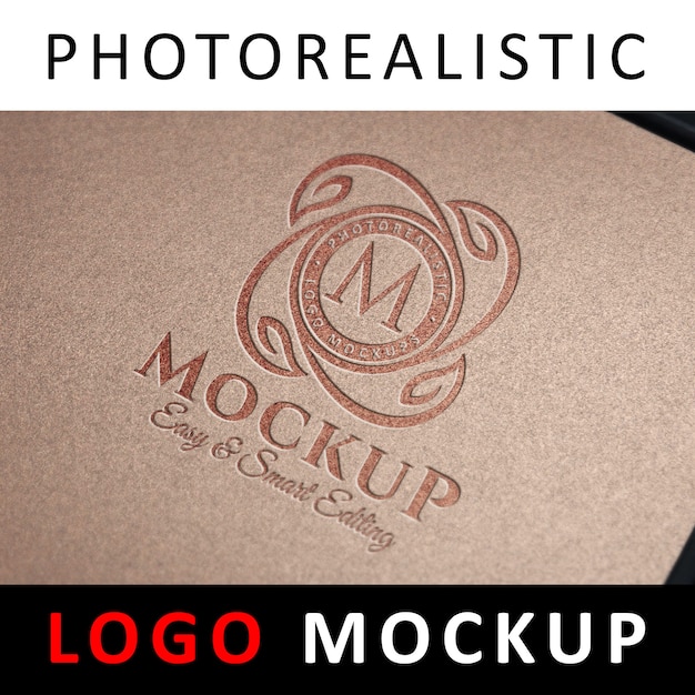 Logo mockup - logo debossed en papel marrón