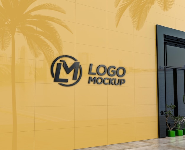 Logo mockup modern yellow facade sign