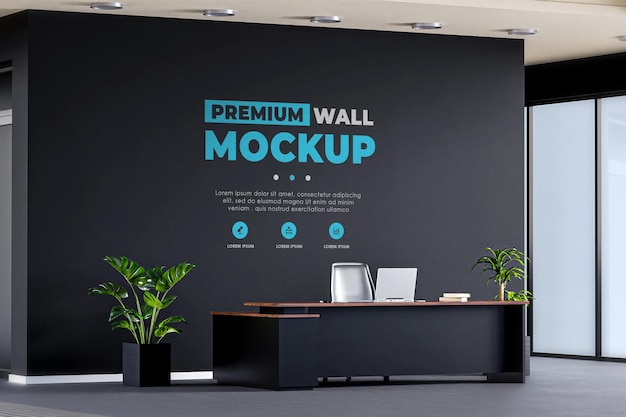 Logo Mockup Office Room Fondo negro Fondo de pantalla Realista 3D