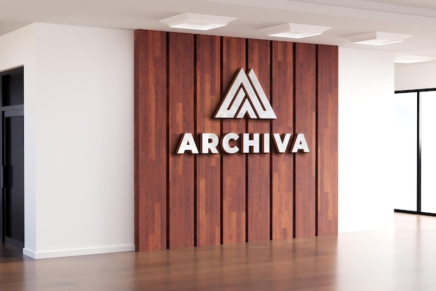 Logo Mockup segno realistico ufficio parete in legno