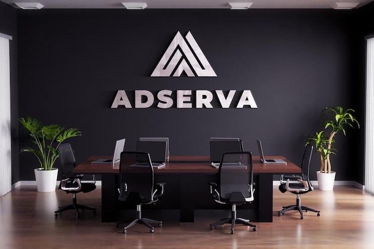 Logo Mockup Sign Sala de Reunião Black Wall