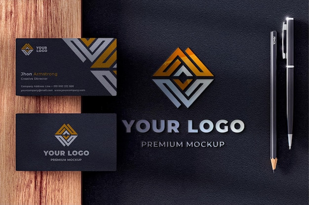 PSD logo mockup und visitenkarte schwarz tapete texturiert 3d realistisch