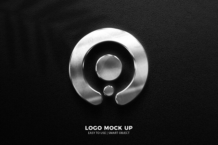 Logo moderno mockup metallo argento vecchio vintage su sfondo nero