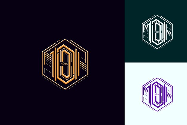 Logo moderno con texto 10o emblema Logo con un marco hexagonal Vector colecciones de diseño abstracto