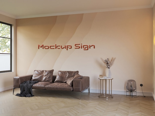 Logo sur le mur et le canapé