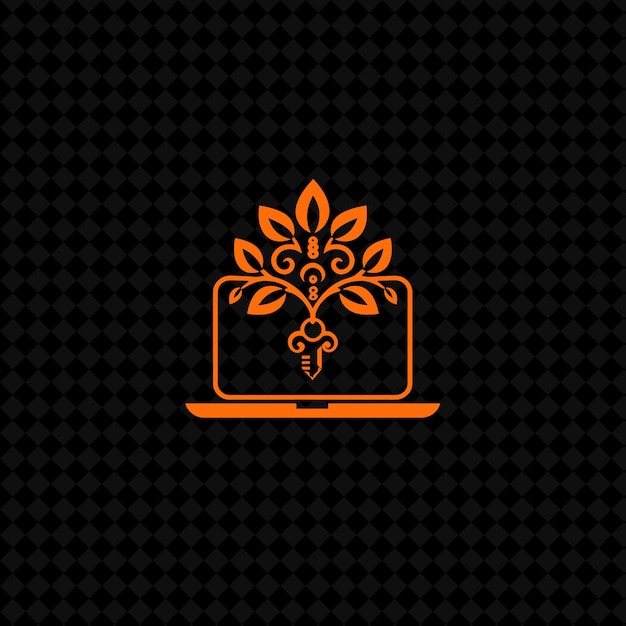 PSD logo d'ordinateur portable ivy technologique avec des clés décoratives et des conceptions de vecteurs végétaux créatifs avancés
