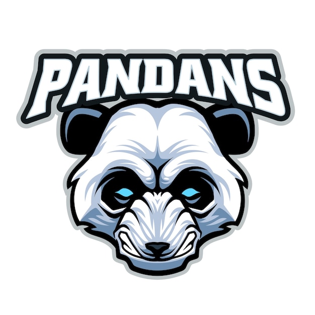 PSD logo panda aux yeux bleus et tête de panda blanc.