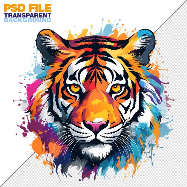 PSD logo pour les affaires et utilisez des couleurs heureuses de tigre sur un fond transparent