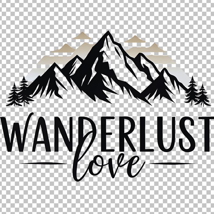 PSD un logo pour un paysage de montagne avec des montagnes et des arbres