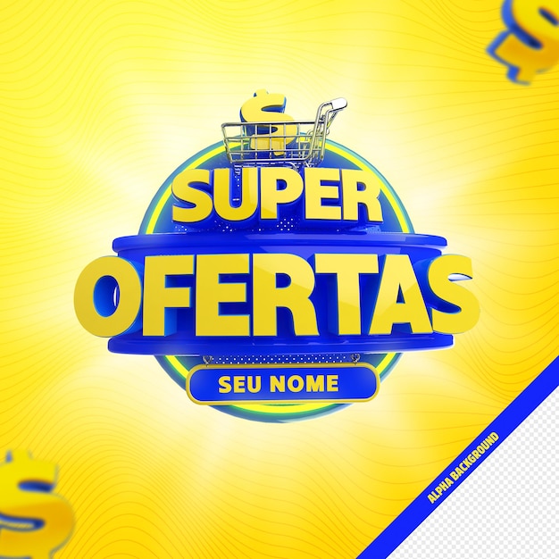 PSD logo promocional super ofertas super ofertas render 3d