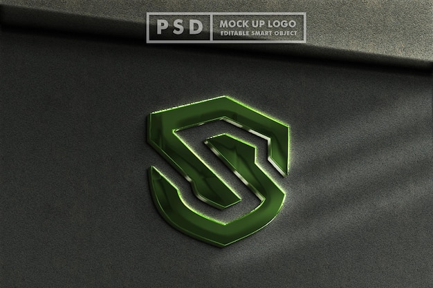 Logo Réaliste Maquette Avec Verre Vert Et Psd Premium De Style Métallique