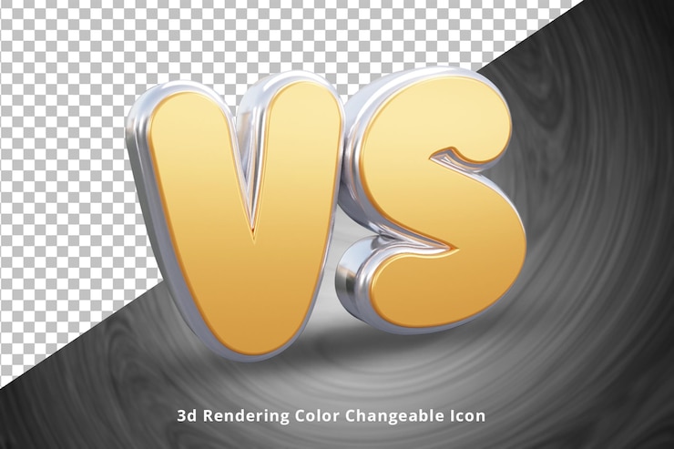 PSD logo de renderizado 3d versus vs dorado o efecto de texto de logo vs logo dorado versus renderizado 3d realista vs