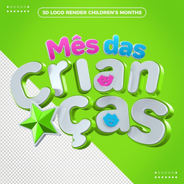 Logo De Rendu 3d Vert Clair Mois Des Enfants Avec Des Lettres Amusantes