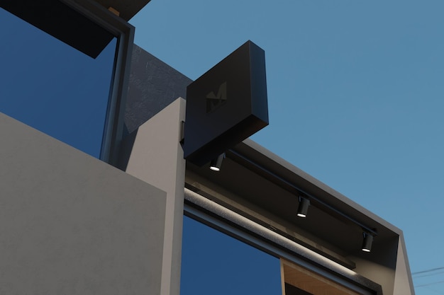 Logo segno mockup rettangolo segnaletica casella sulla facciata dell'edificio per uffici