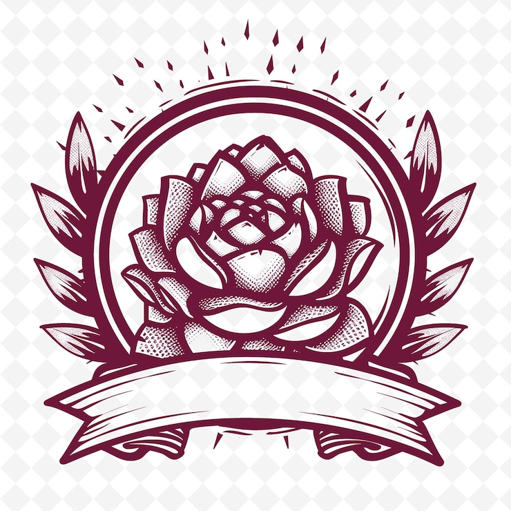 PSD logo succulent peach badge con nastro vintage e disegni vettoriali floreali o creativi e minimalisti