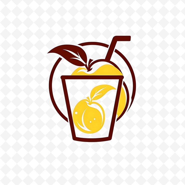 PSD logo de thé glacé à la pêche avec des feuilles de pêche et de thé emblème logo de saint-pongué-nouvelle-guinée designs de boissons inspirées des tropiques