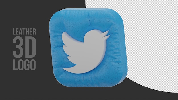 Logo Twitter 3d Gonflé Avec Une Texture De Cuir Réaliste (gauche Vers Le Bas)