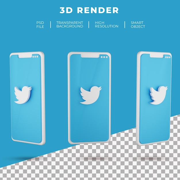 Logo Twitter De Rendu 3d Du Smartphone Isolé