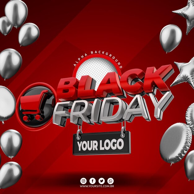 PSD logo de viernes negro 3d para composición