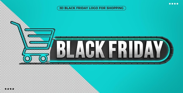 Logo de viernes negro 3d para ir de compras con neón iluminado azul