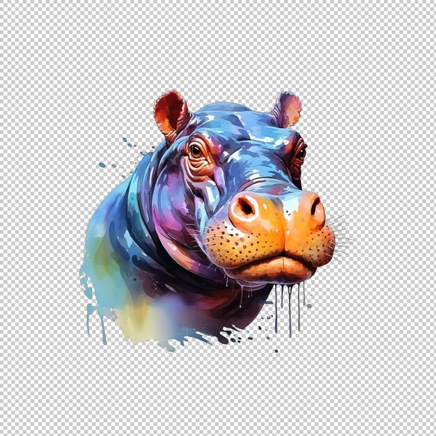 PSD logo watecolor hippopotame à l'arrière-plan isolé