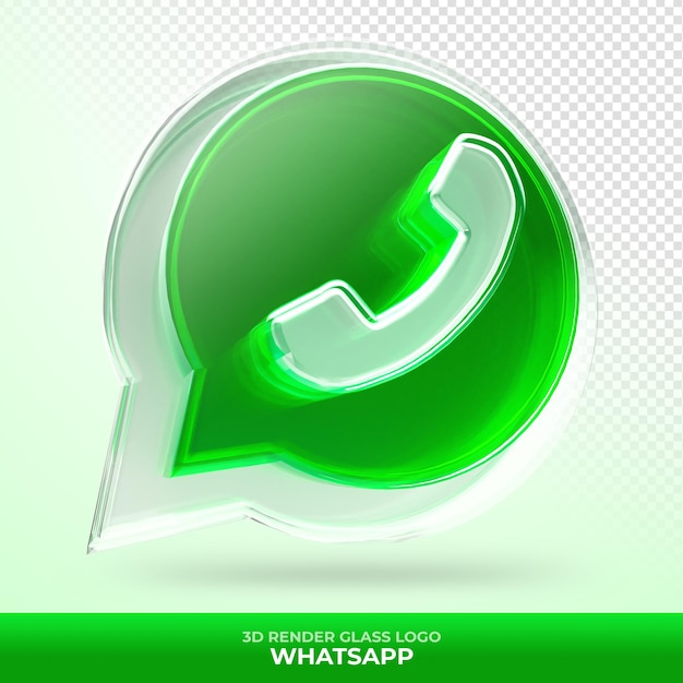 Logo WhatsApp de vidro acrílico com renderização 3D transparente