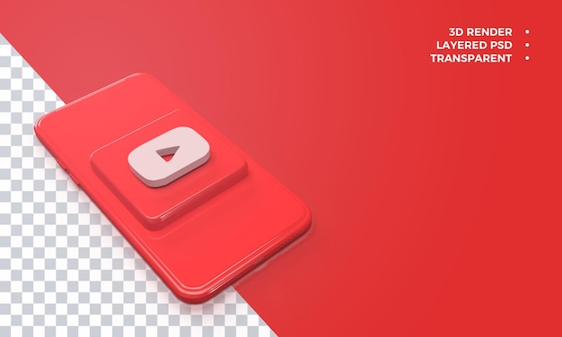 Logo youtube 3D au-dessus du rendu de smartphone