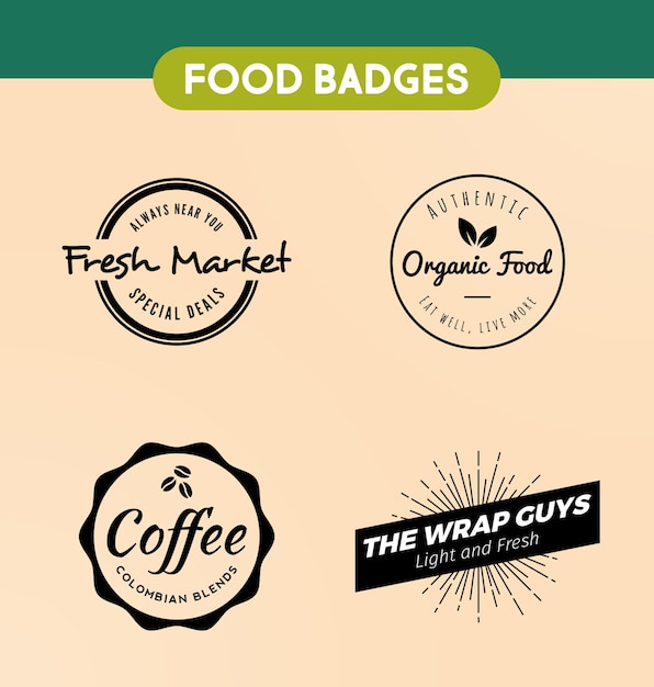Logos modernes d'insignes pour les magasins d'aliments et de café biologiques