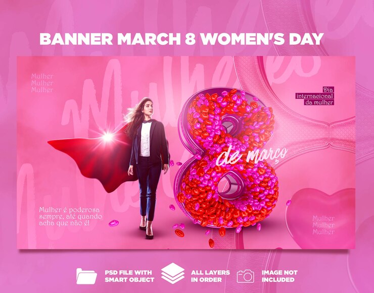 LOGOTIPO 3D 8 DE MARÇO DIA DA MULHER PARA COMPOSIÇÃO NO BRASIL