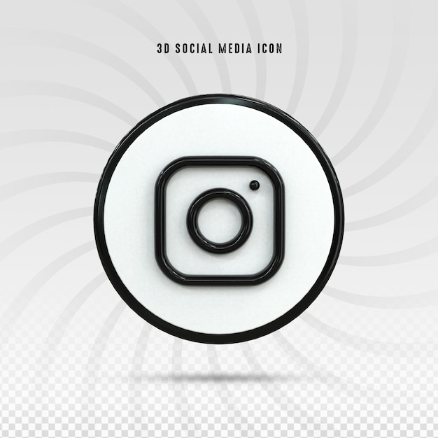 Logotipo 3d brillante en blanco y negro de Instagram y diseño de iconos 3d de redes sociales