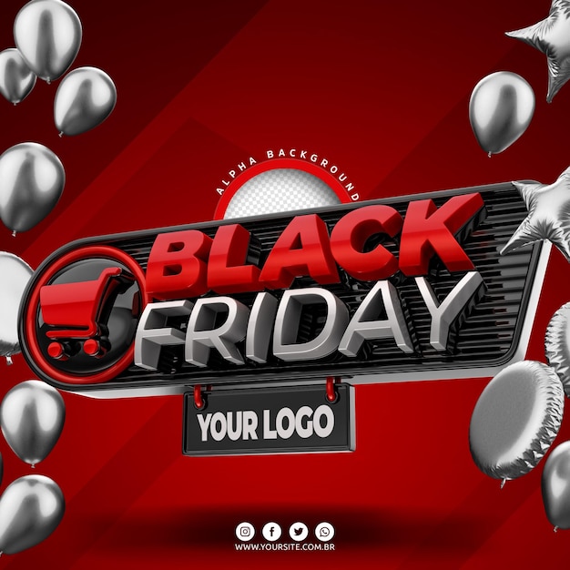 Logotipo 3d da black friday para composição