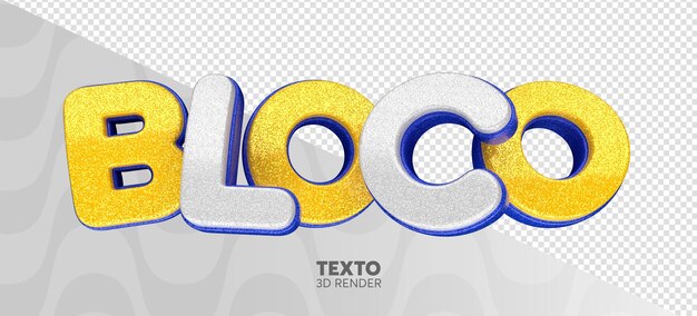 Logotipo 3d de bloco de carnaval com textura realista com brilho em português