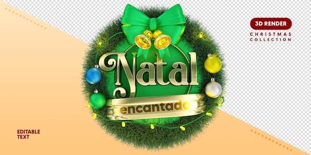 PSD logotipo 3d de natal em português com texto editável para composição