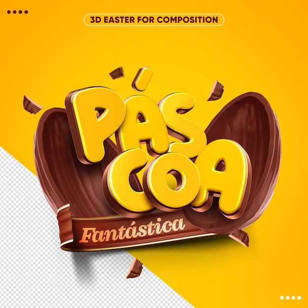Logotipo 3D de Páscoa Feliz para composições