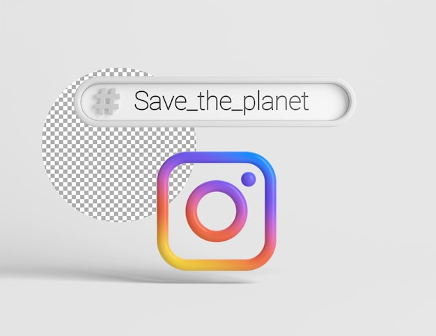 Logotipo 3d do instagram com hashtag