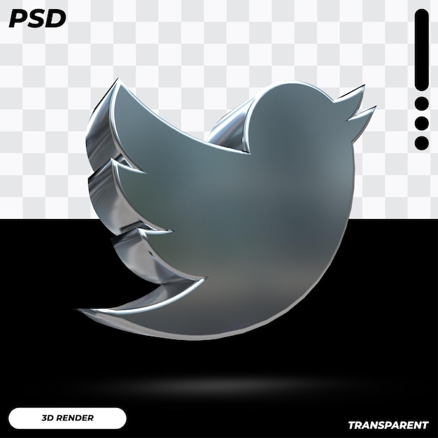 Logotipo 3d do twitter com cor metálica