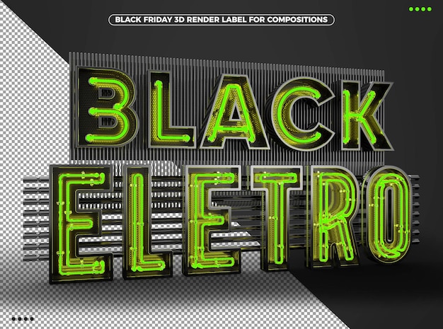 PSD logotipo 3d de eletro negro con neón verde para composiciones