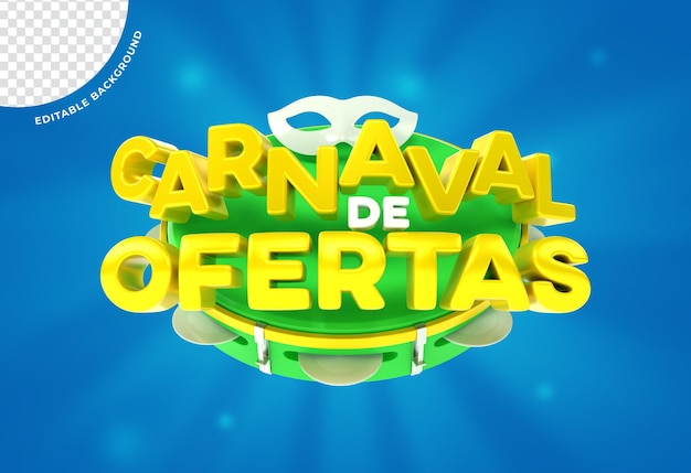 Logotipo 3D de la etiqueta del elemento del carnaval de Brasil para la composición PSD Render
