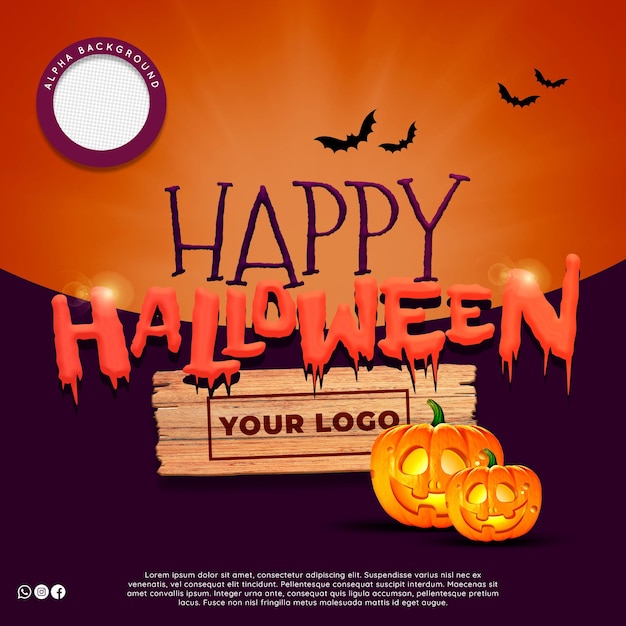 Logotipo 3d para Halloween para composición psd premium