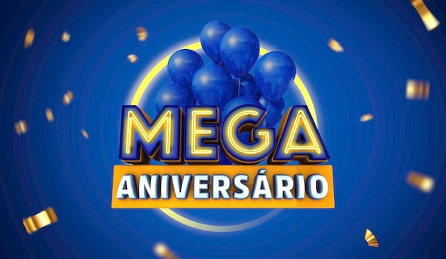 PSD logotipo 3d mega aniversário