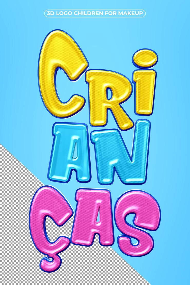 PSD logotipo 3d de niños divertidos aislado sobre fondo azul claro