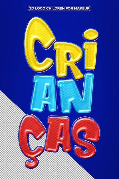 PSD logotipo 3d de niños divertidos aislado sobre fondo azul