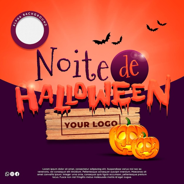 Logotipo 3d para la noche de Halloween para composición psd premium