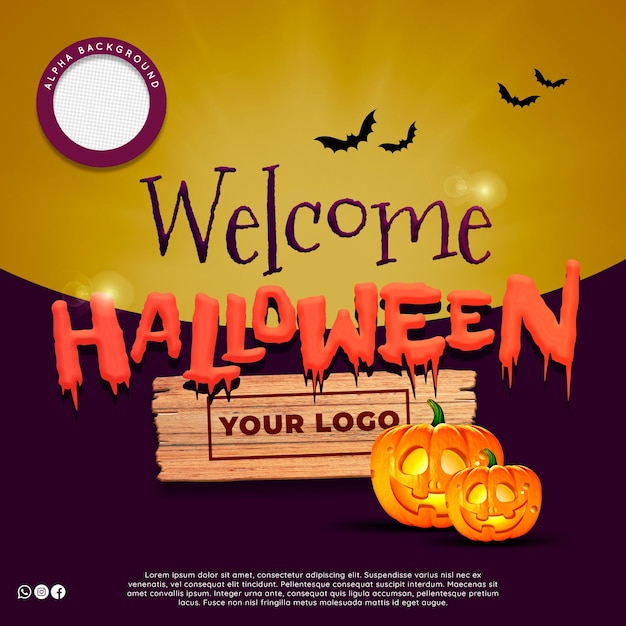 Logotipo 3d para Welcome Halloween para composición psd premium