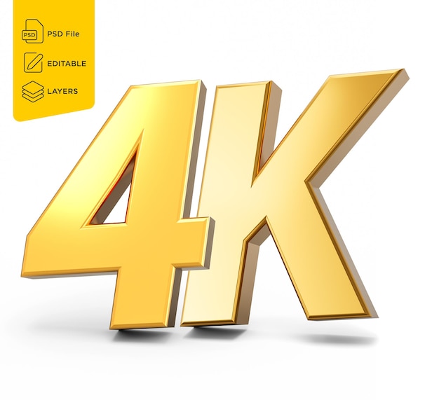 Logotipo 4K 3D Ultra Alta Tecnologia Resolução de Ecrã Símbolo de Ouro Ícone de Fundo Branco Ilustração 3D